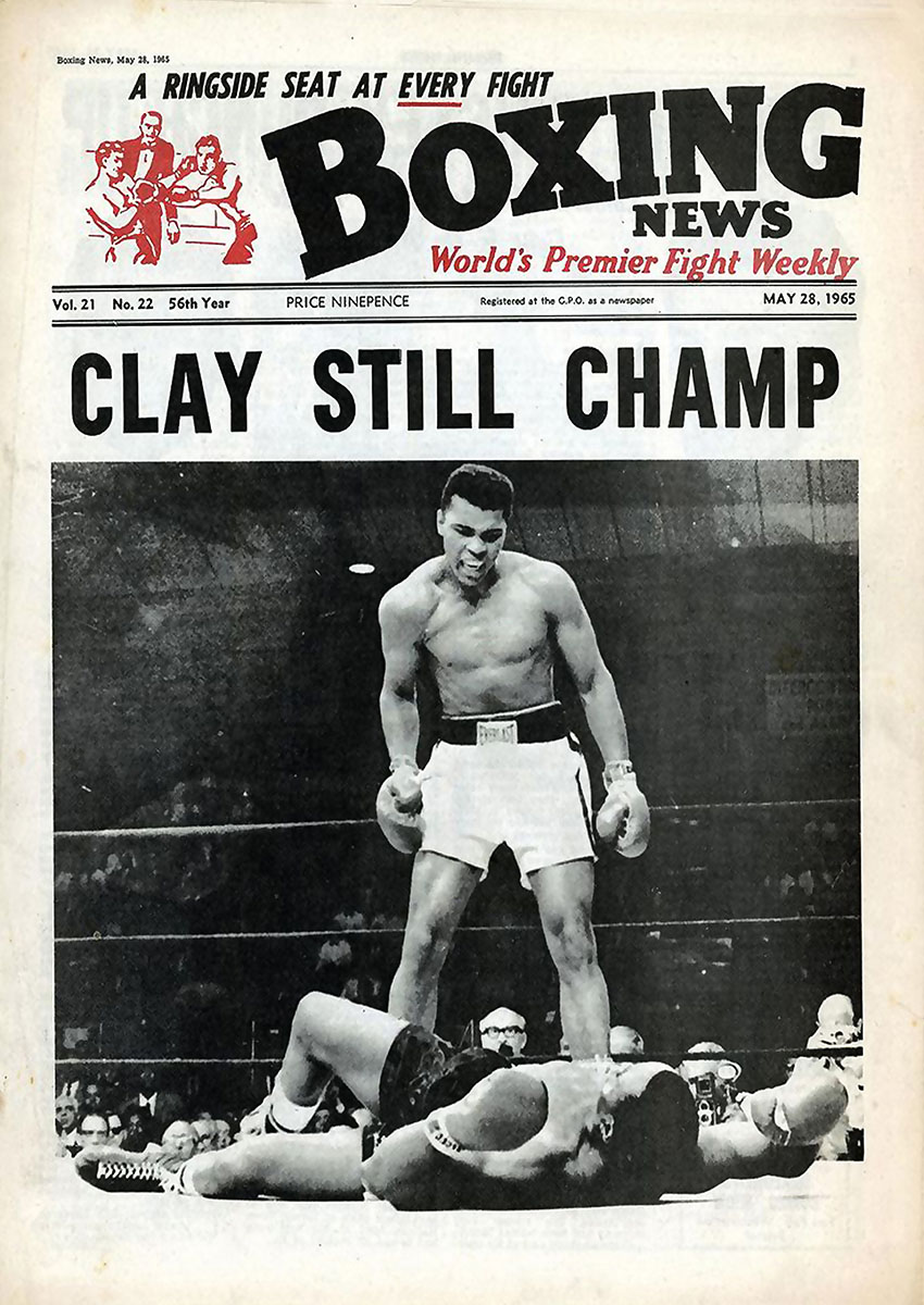 Dramatic artwork of a boxing match depicting a victorious boxer standing over a fallen opponent.