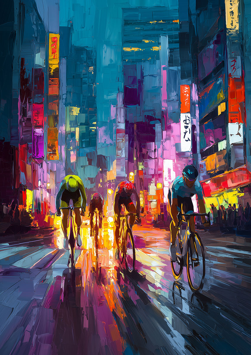 Vibrant Night Cycling Scene Canvas Print & Poster Wall Art - AI PRINT LAB