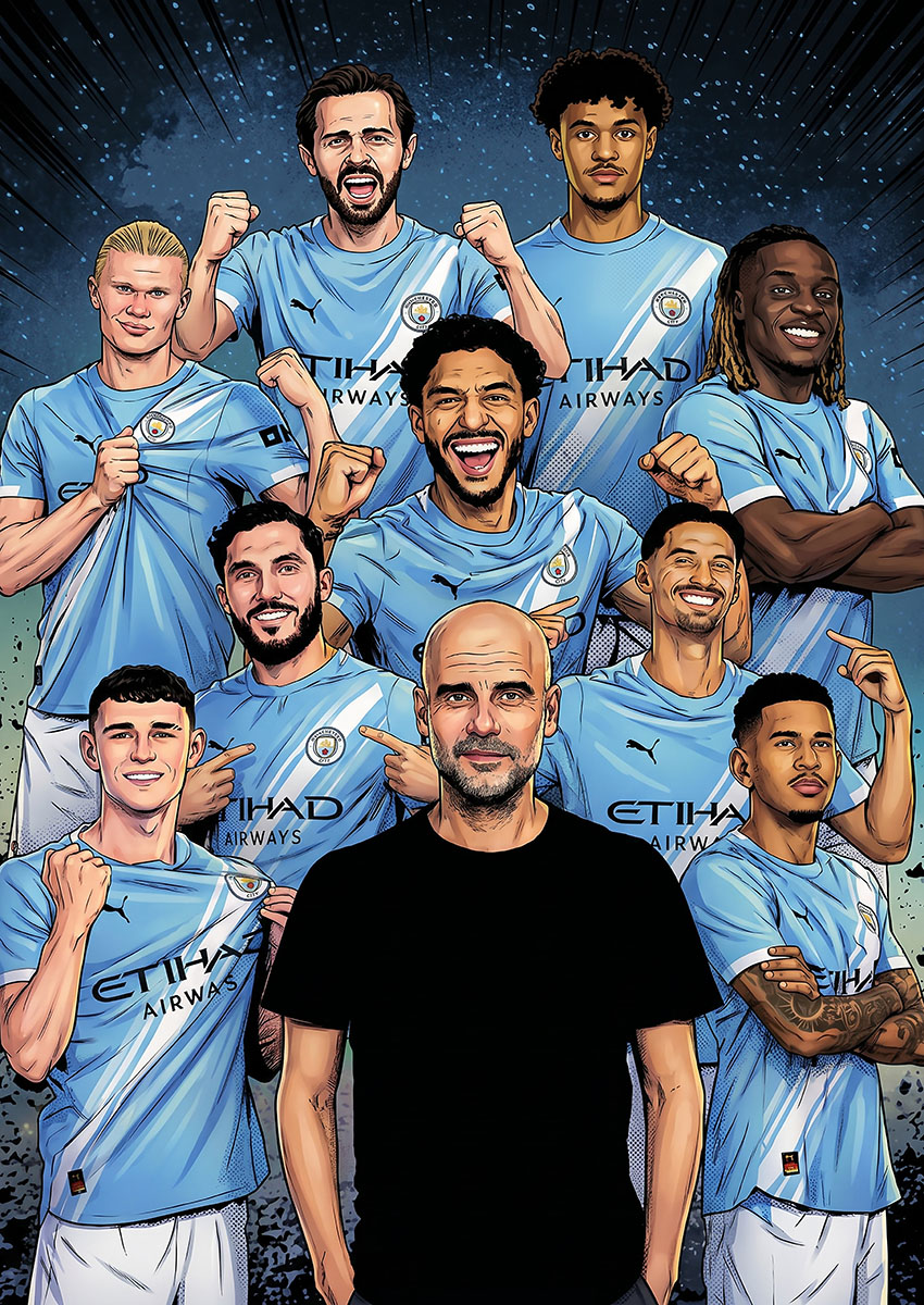 Manchester City Football Team Artwork Canvas Print & Poster Wall Art - AI PRINT LAB