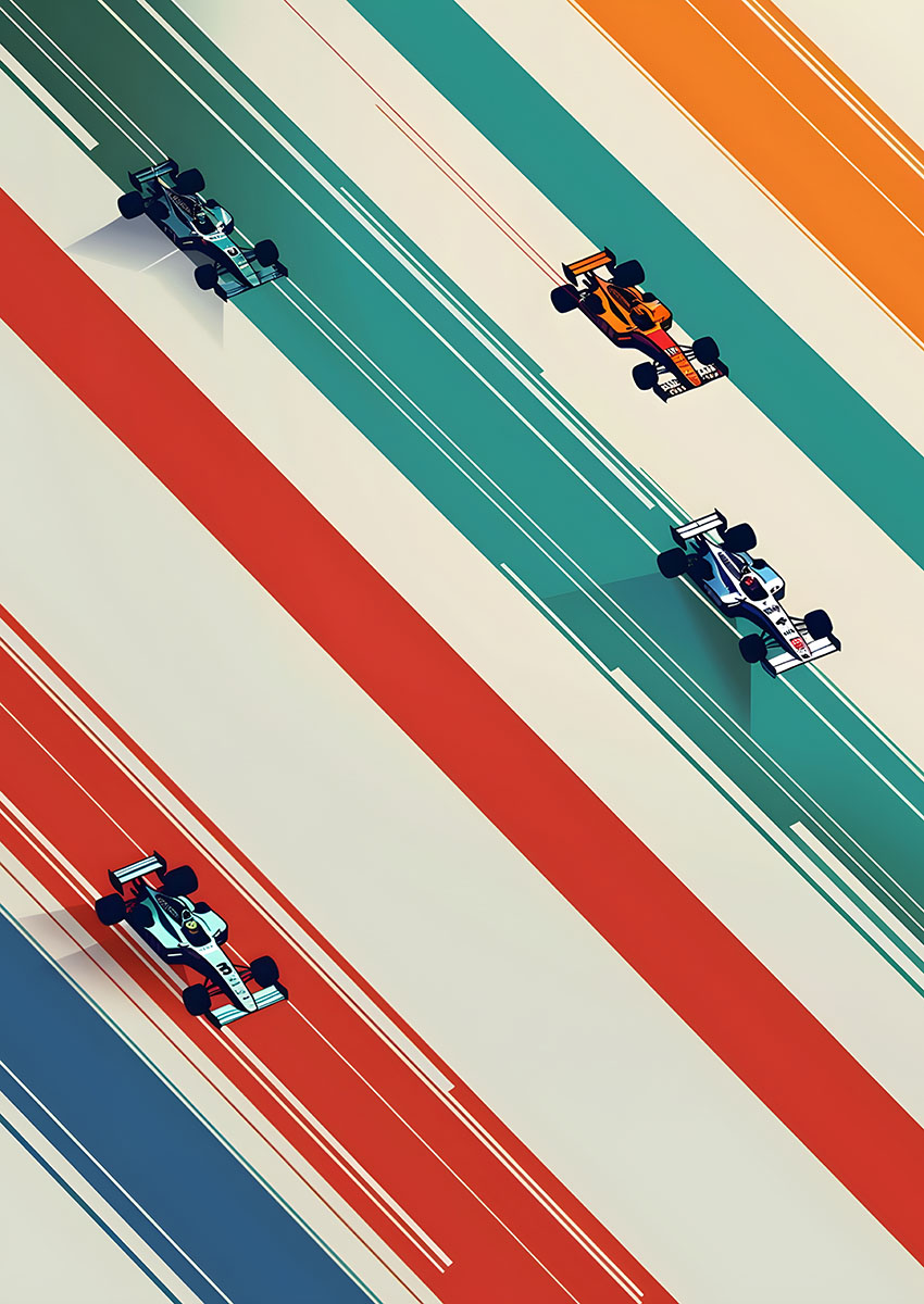Formula One Style Racing Cars Canvas Print & Poster Wall Art - AI PRINT LAB