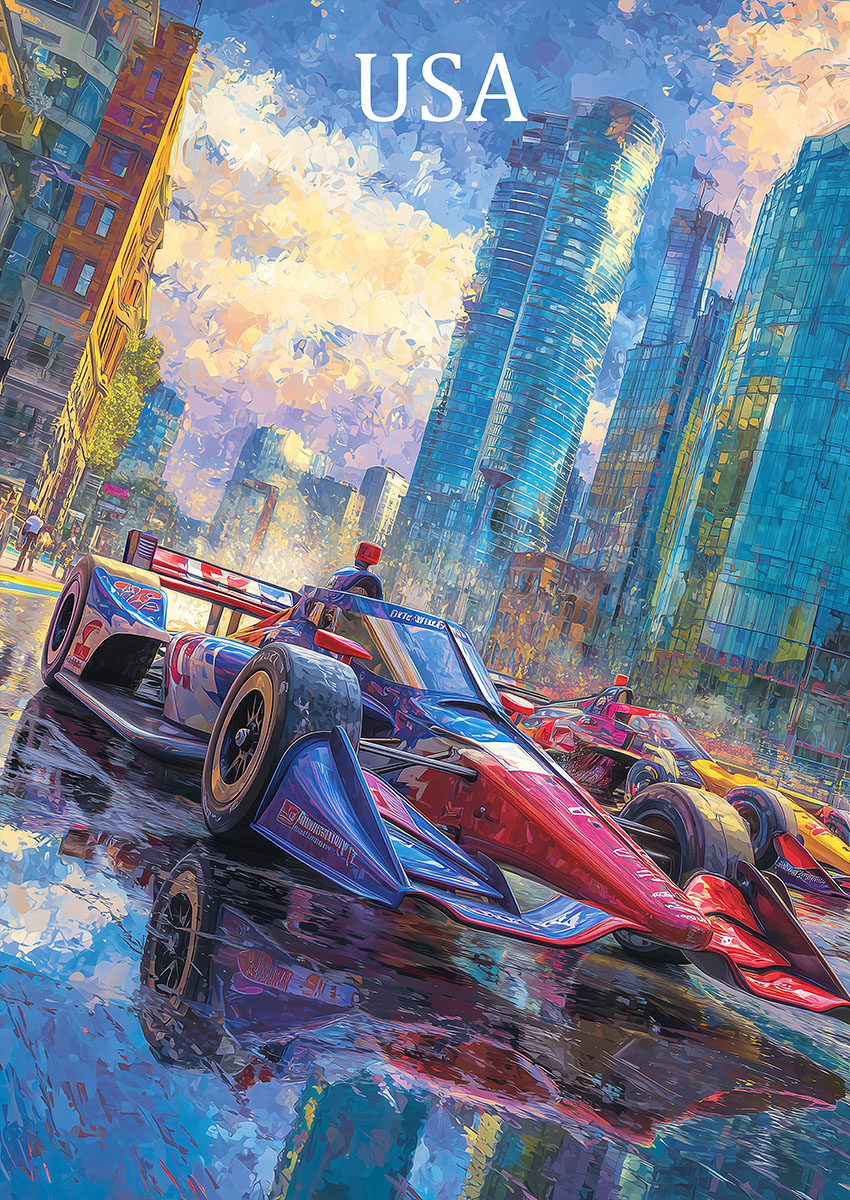 Vibrant Red and Blue Racing Car Canvas Print & Poster Wall Art - AI PRINT LAB