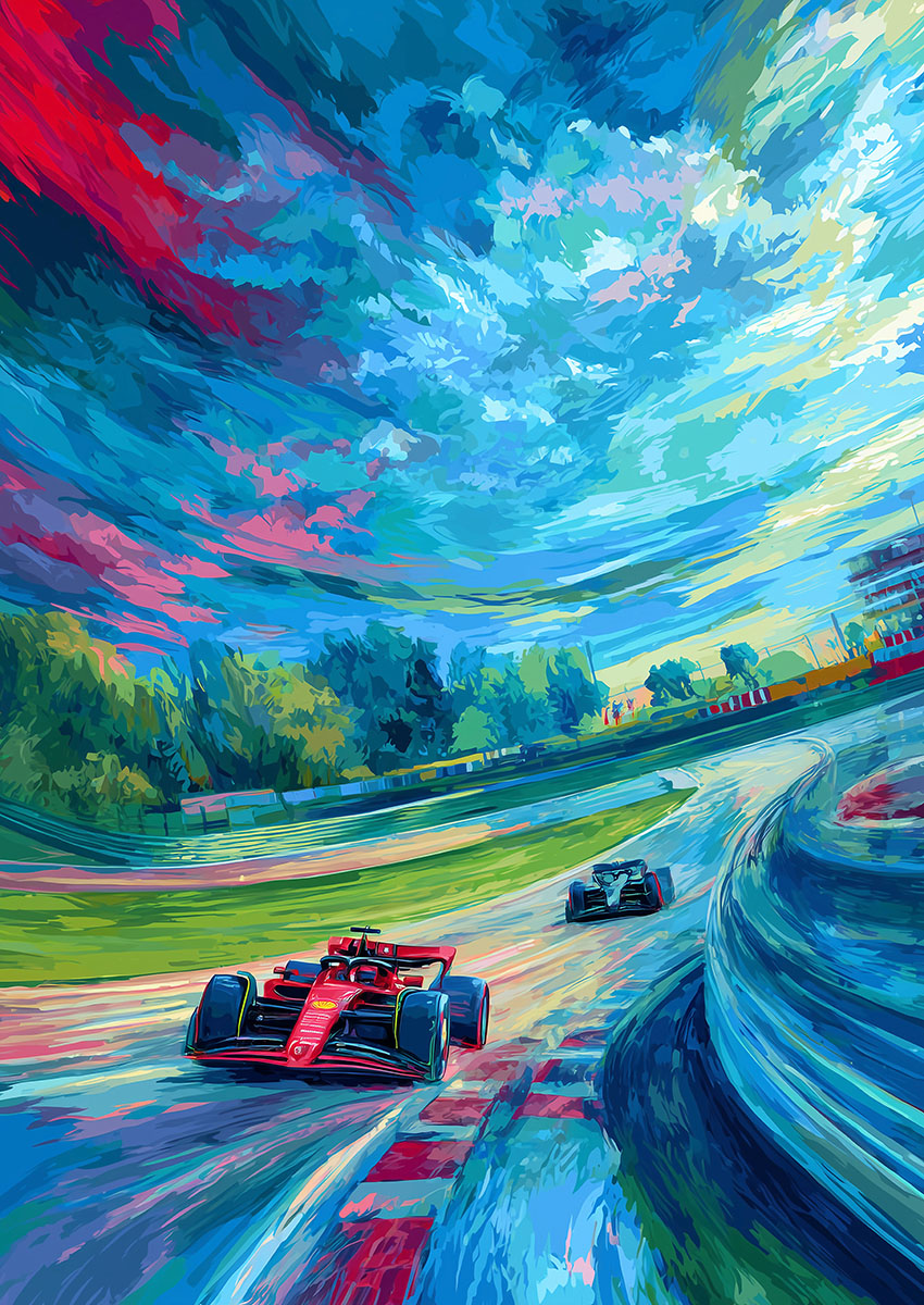 Dramatic Formula One Racing Cars Canvas Print & Poster Wall Art - AI PRINT LAB
