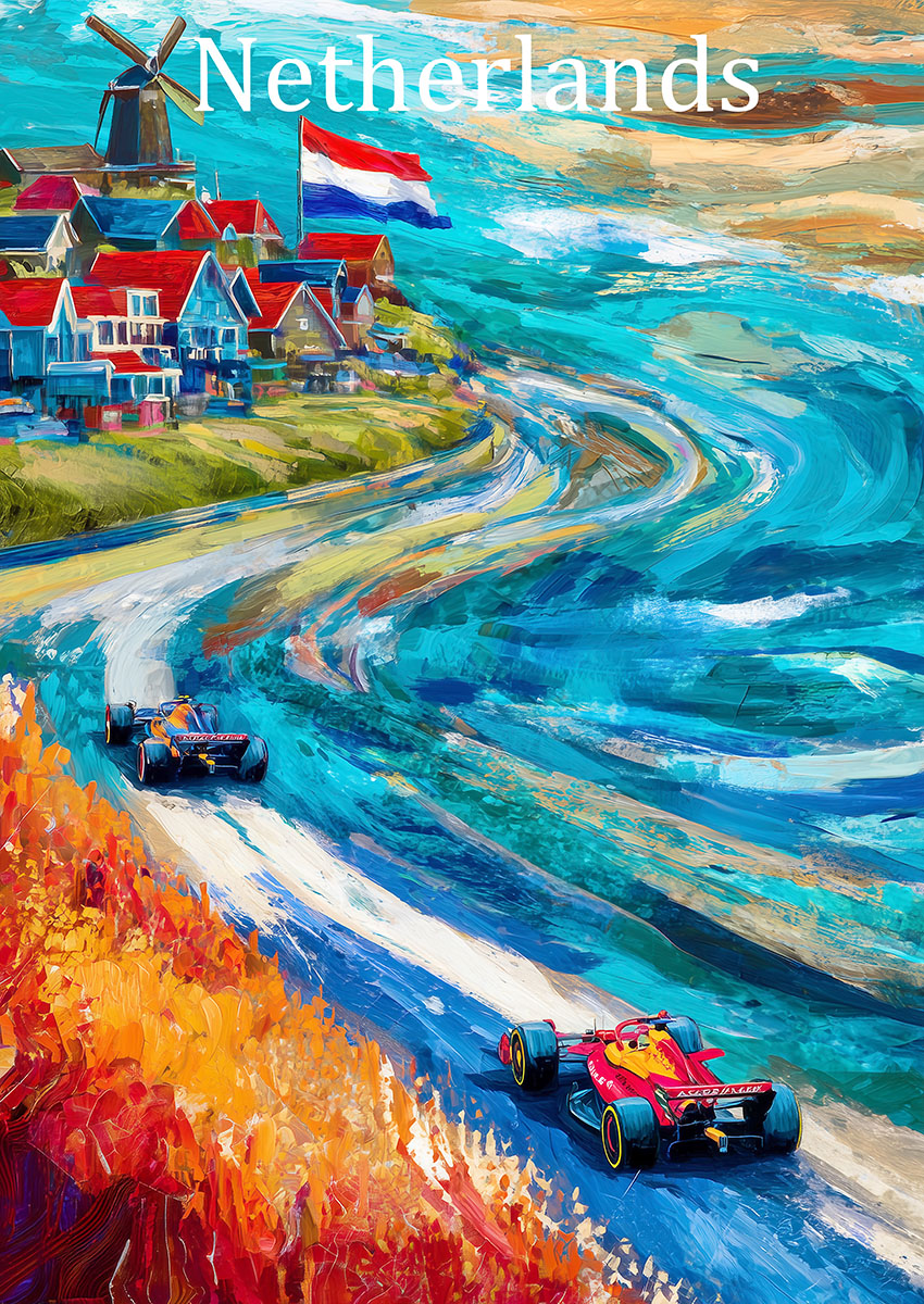 Formula One Car Racing in Vibrant Landscape Canvas Print & Poster Wall Art - AI PRINT LAB