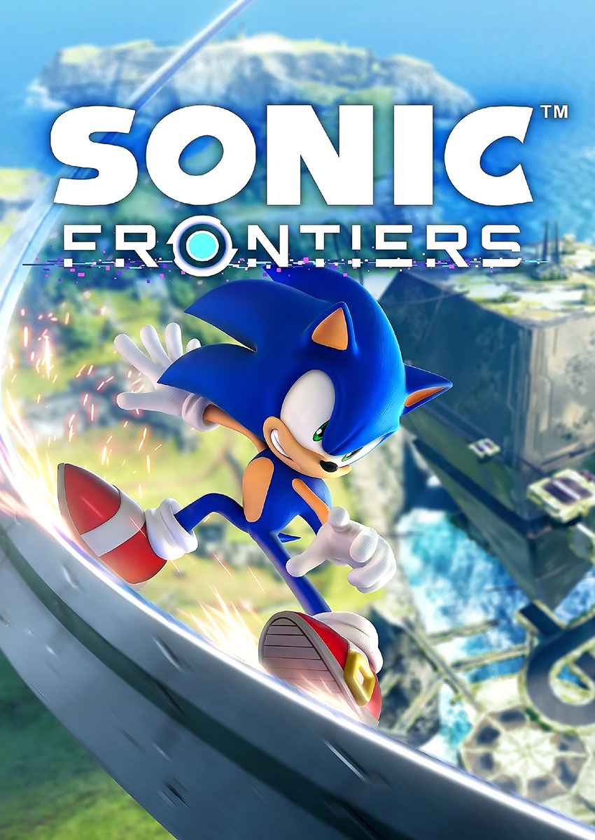 Dynamic artwork of Sonic the Hedgehog zooming through a vibrant landscape.