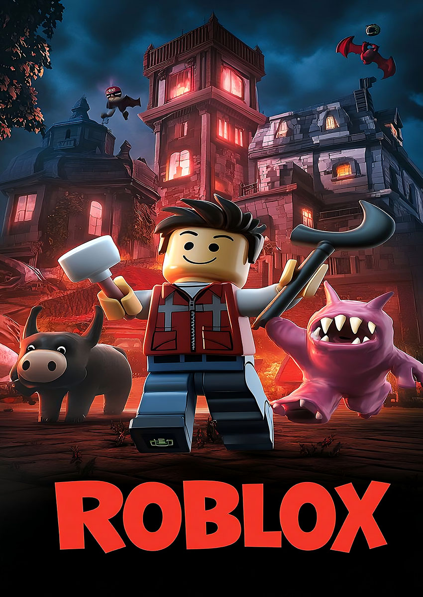 Vibrant artwork featuring Roblox characters in a dynamic scene with a mystical background.