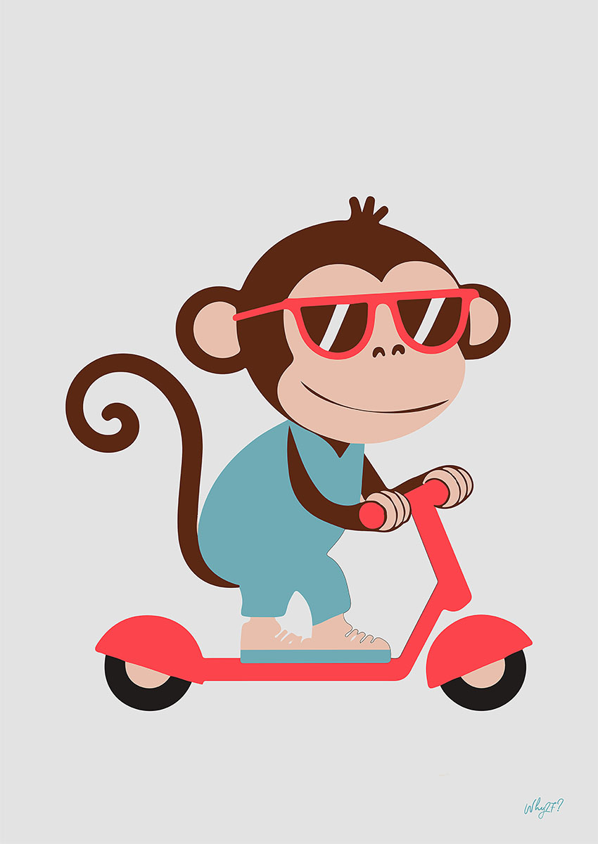 Playful Cartoon Monkey on Scooter Canvas Print & Poster Wall Art - AI PRINT LAB