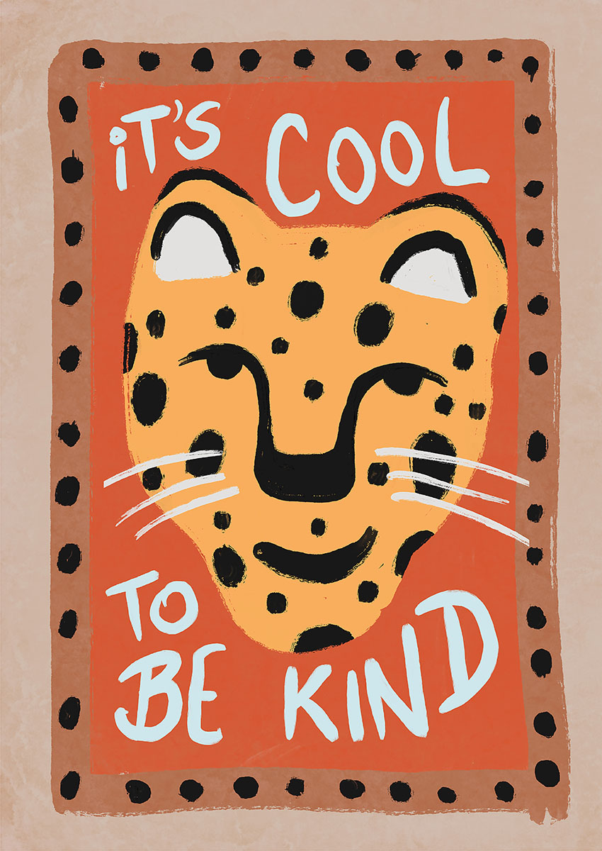 Bold colourful cheetah artwork featuring a playful design and motivational text.