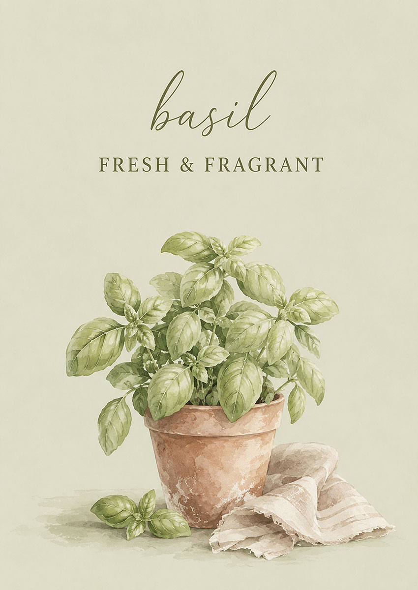Basil Plant Artwork Canvas Print & Poster Wall Art - AI PRINT LAB