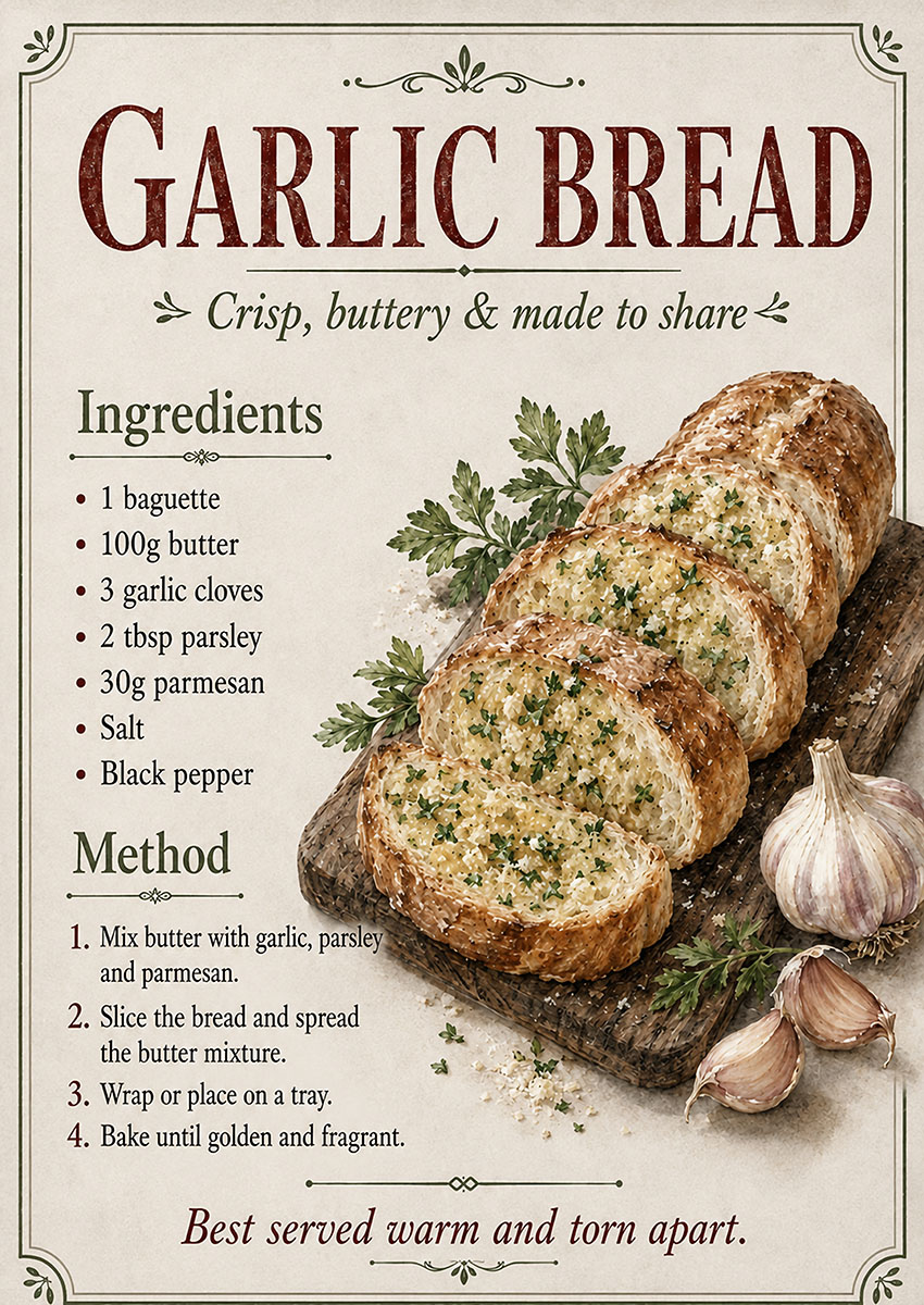 Garlic Bread Recipe Canvas Print & Poster Wall Art - AI PRINT LAB