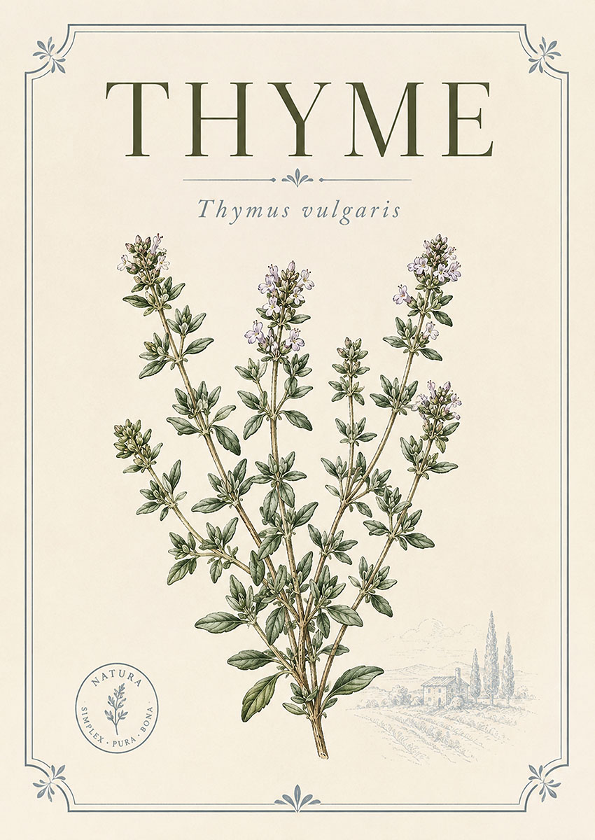 Thyme Botanical Illustration Canvas Print & Poster Wall Art - AI PRINT LAB