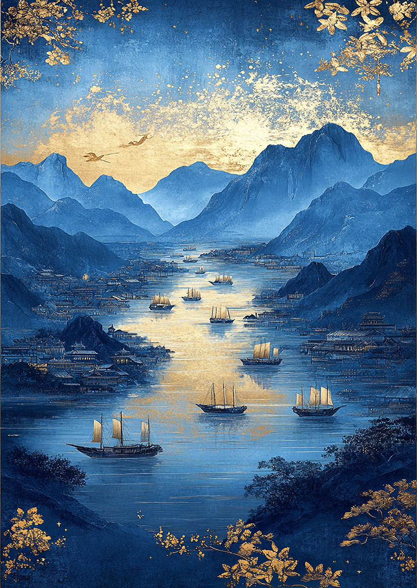Serene River Landscape Artwork Canvas Print & Poster Wall Art - AI PRINT LAB