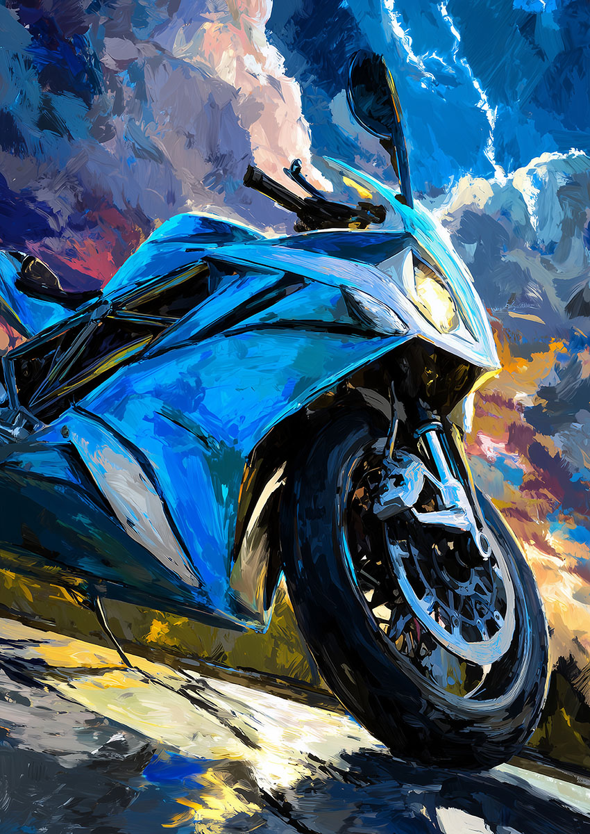 Bright Blue Sport Motorcycle Canvas Print & Poster Wall Art - AI PRINT LAB