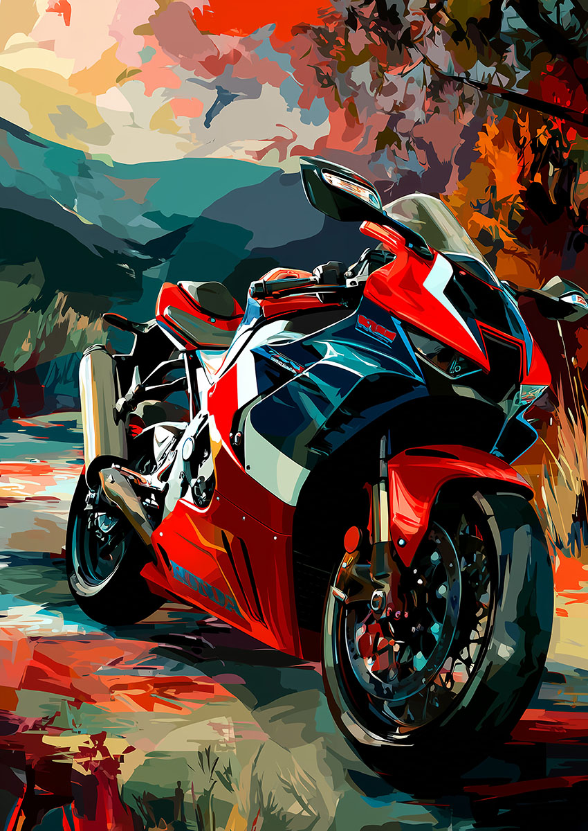 Vibrant Red Sports Motorcycle Canvas Print & Poster Wall Art - AI PRINT LAB