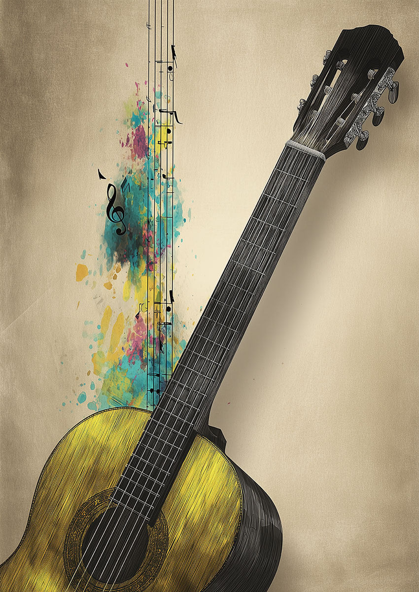 Acoustic Guitar Artwork Canvas Print & Poster Wall Art - AI PRINT LAB