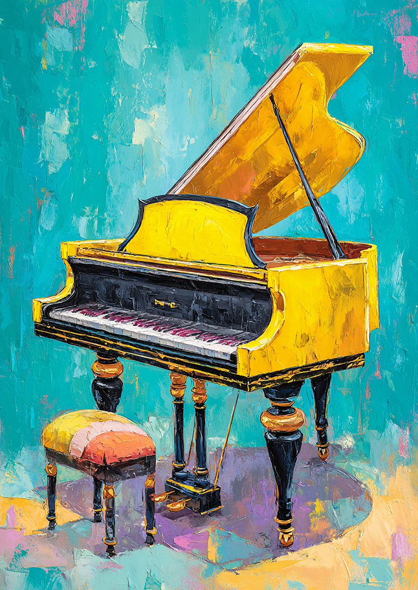 Vibrant Yellow Grand Piano Canvas Print & Poster Wall Art - AI PRINT LAB
