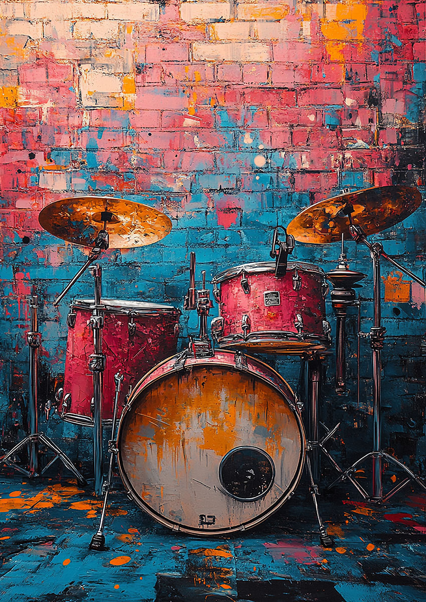 Vibrant Pink Drum Kit Canvas Print & Poster Wall Art - AI PRINT LAB