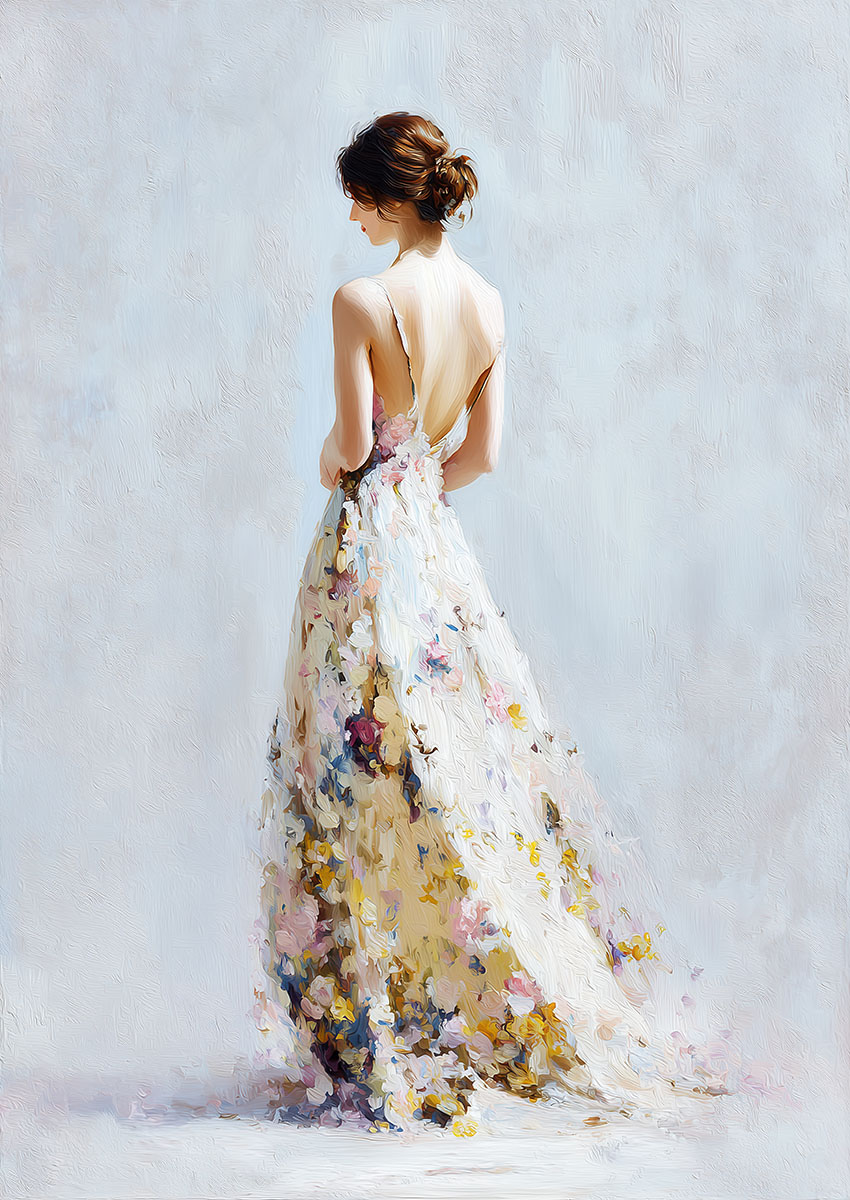 Elegant Woman in Floral Dress Canvas Print & Poster Wall Art - AI PRINT LAB
