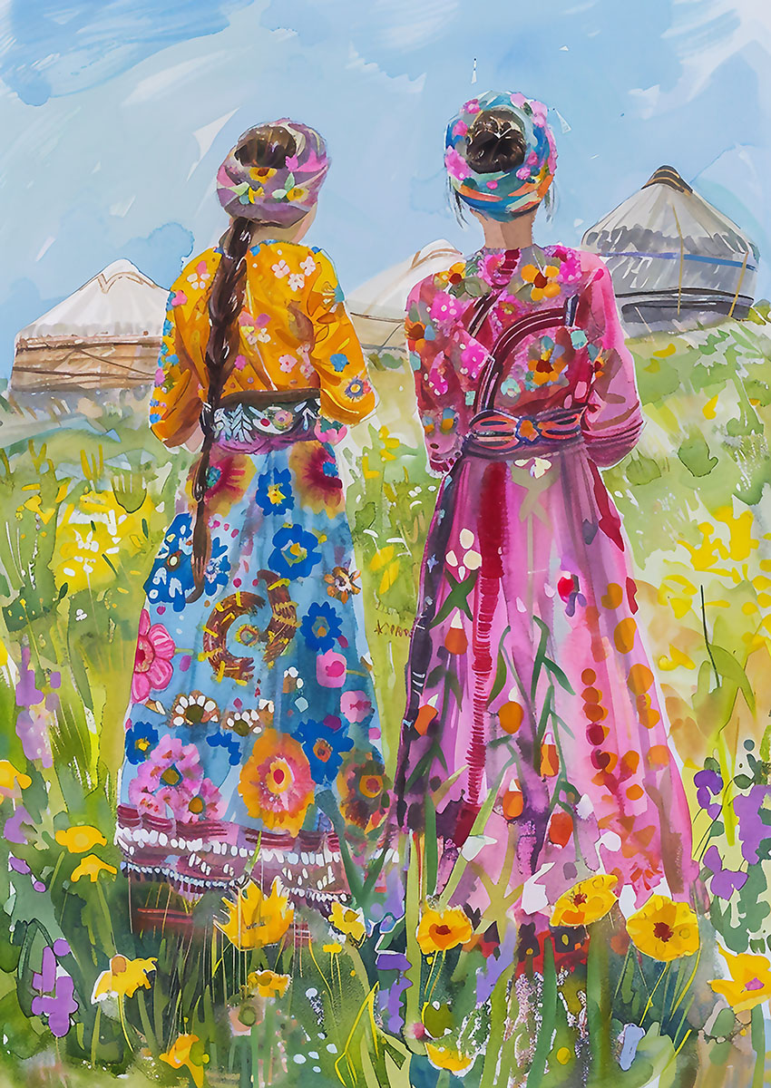 Bright Floral Traditional Dresses Canvas Print & Poster Wall Art - AI PRINT LAB