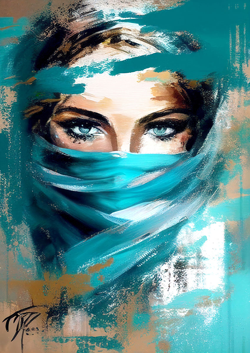 Elegant Woman in Blue Veil Canvas Print & Poster Wall Art - AI PRINT LAB