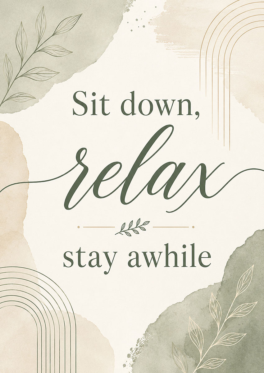 Sit Down Relax Stay Awhile Quote Canvas Print & Poster Wall Art - AI PRINT LAB