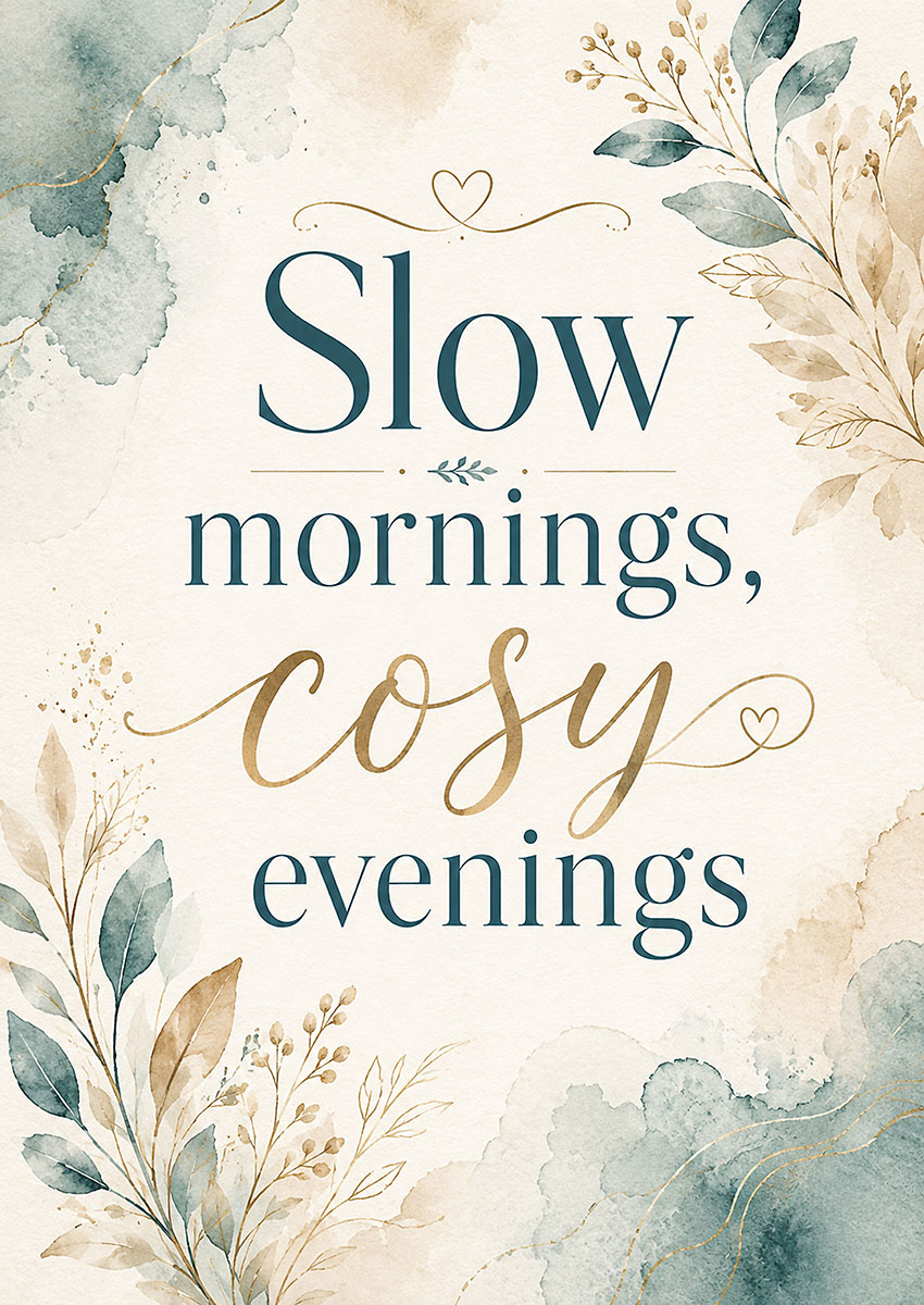 Slow Mornings Cosy Evenings Quote Canvas Print & Poster Wall Art - AI PRINT LAB