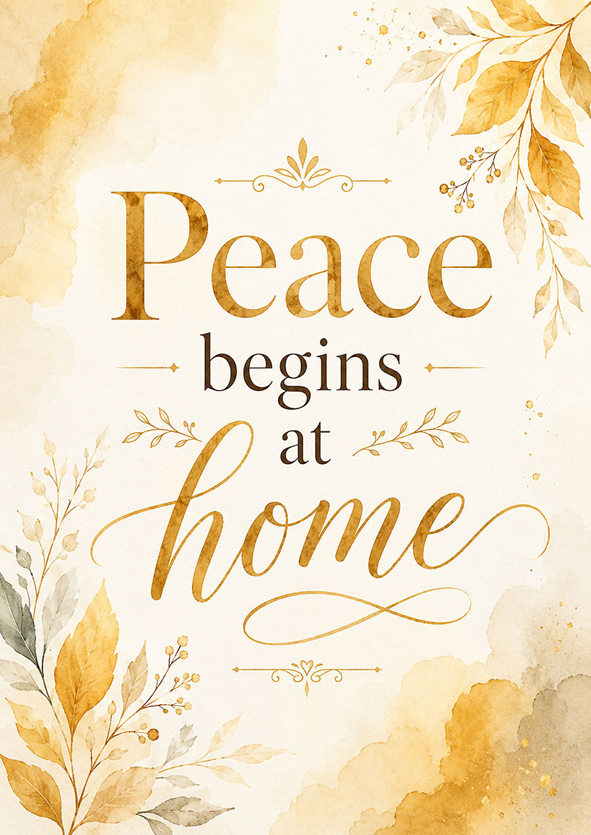 Peace Begins At Home Typography Canvas Print & Poster Wall Art - AI PRINT LAB