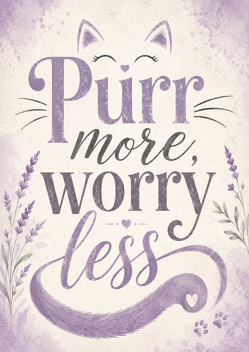 Purr More, Worry Less Artwork Canvas Print & Poster Wall Art - AI PRINT LAB