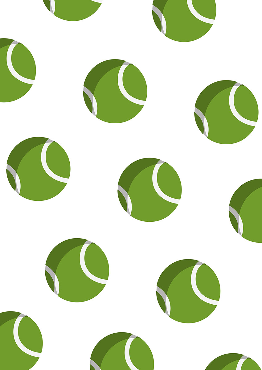 Artistic depiction of a series of vibrant green tennis balls on a white background.