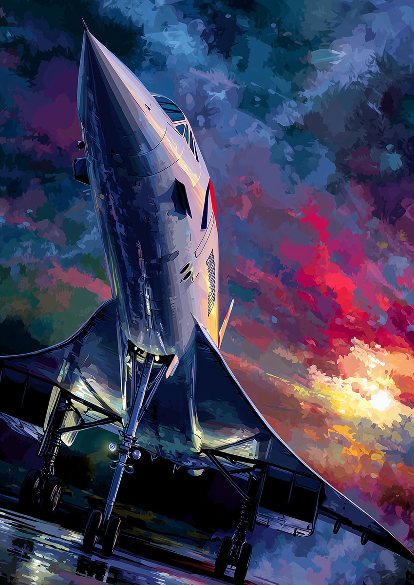 Concorde Style Supersonic Jet Aircraft Canvas Print & Poster Wall Art - AI PRINT LAB