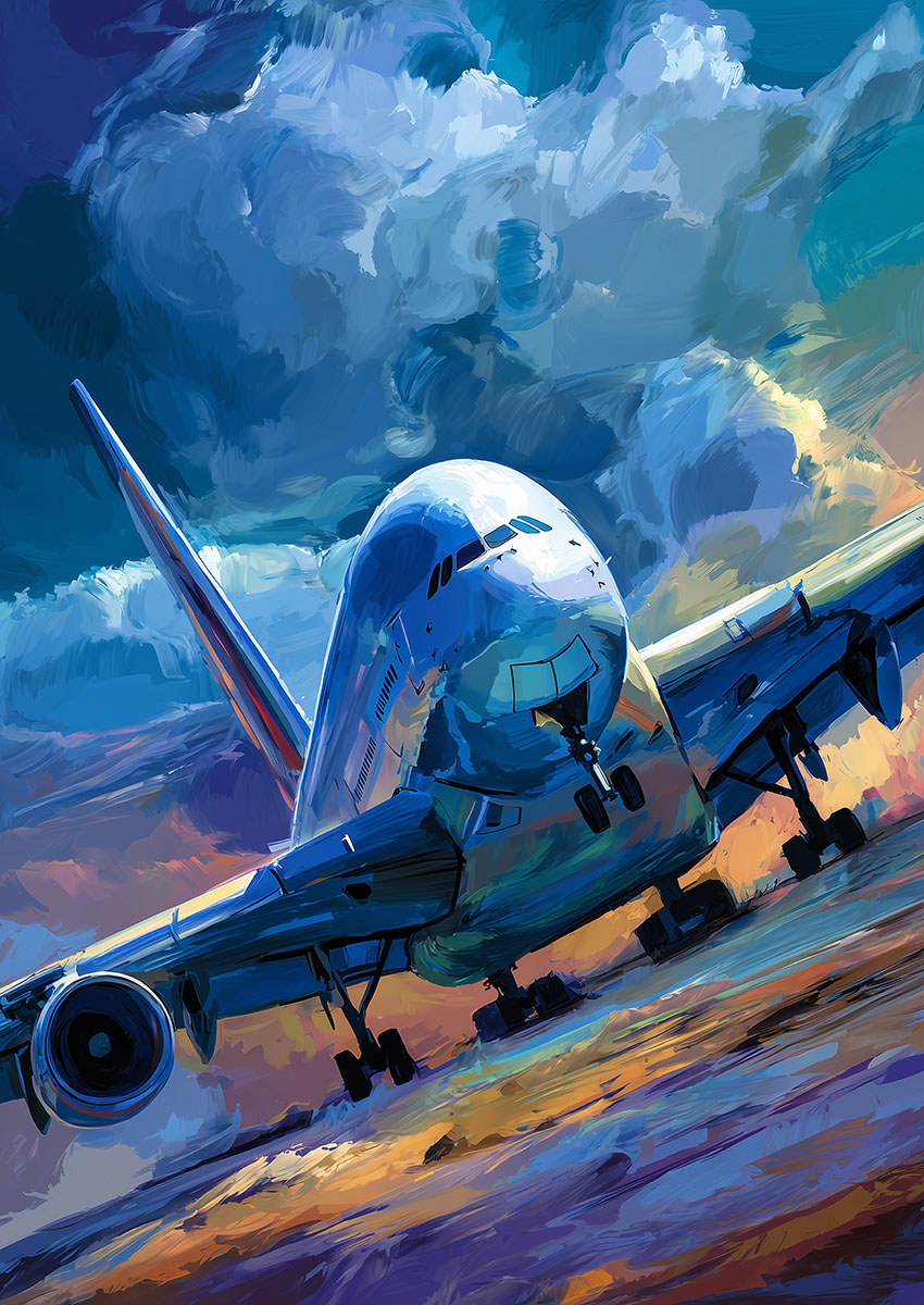 Bright Blue Passenger Aircraft Canvas Print & Poster Wall Art - AI PRINT LAB
