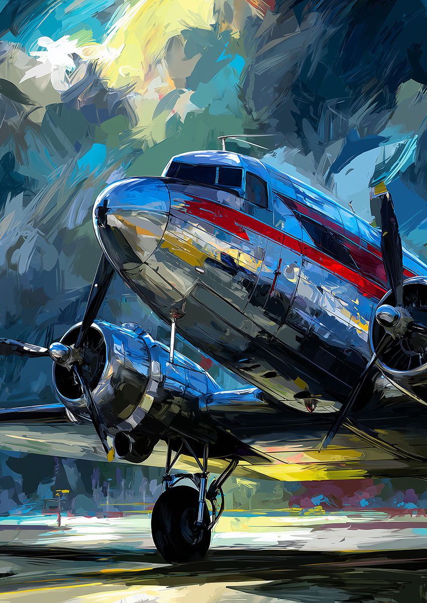 Bright Multi-Coloured Vintage Aircraft Canvas Print & Poster Wall Art - AI PRINT LAB