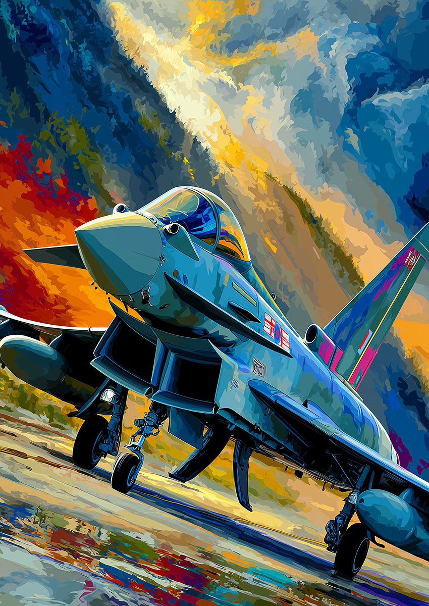 Bright Blue Typhoon Fighter Jet Canvas Print & Poster Wall Art - AI PRINT LAB