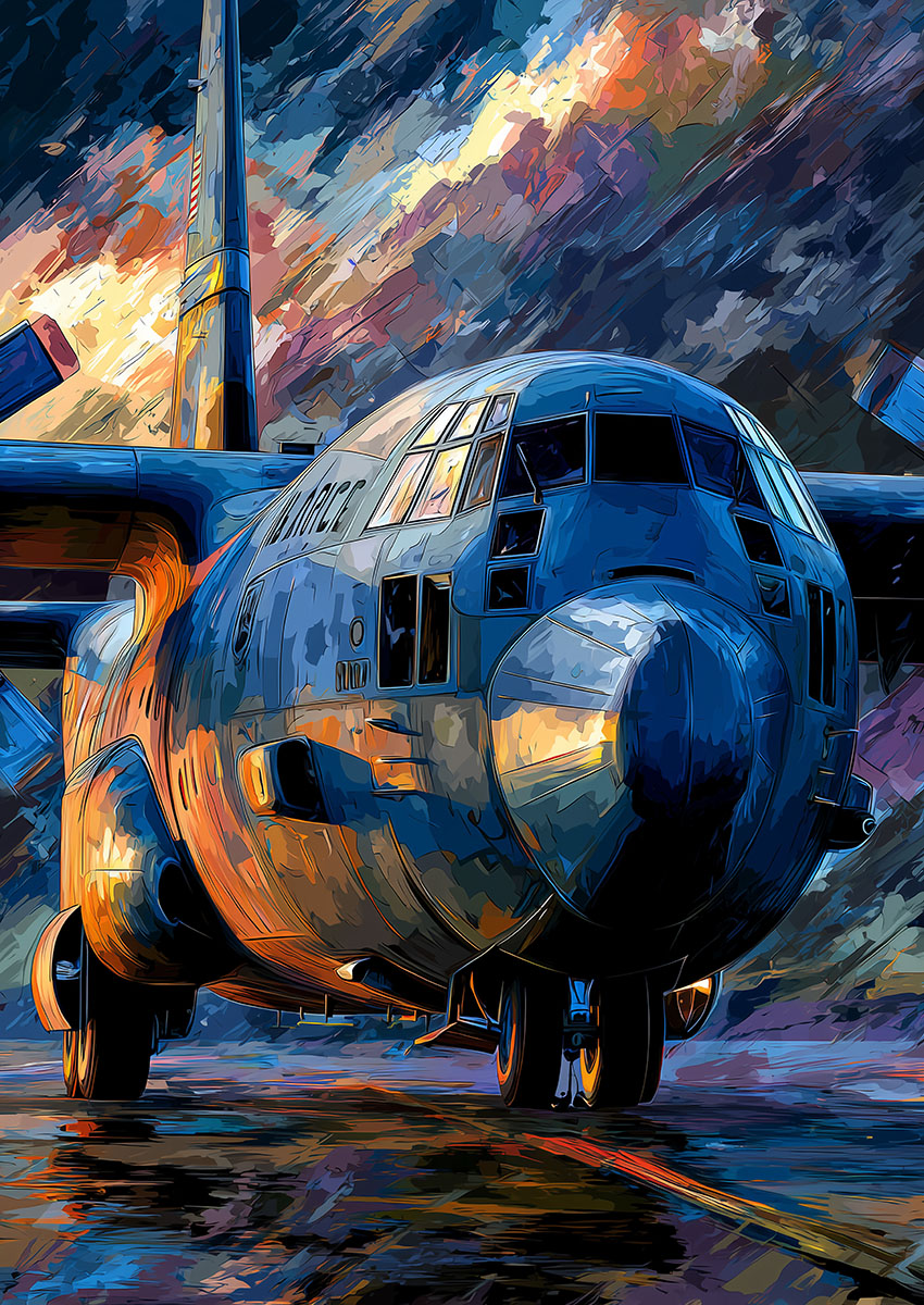 Bright Blue Military Aircraft Canvas Print & Poster Wall Art - AI PRINT LAB