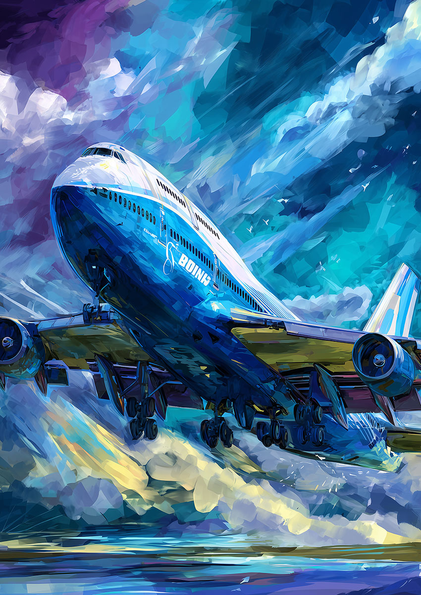 Dramatic Blue Passenger Aircraft Canvas Print & Poster Wall Art - AI PRINT LAB