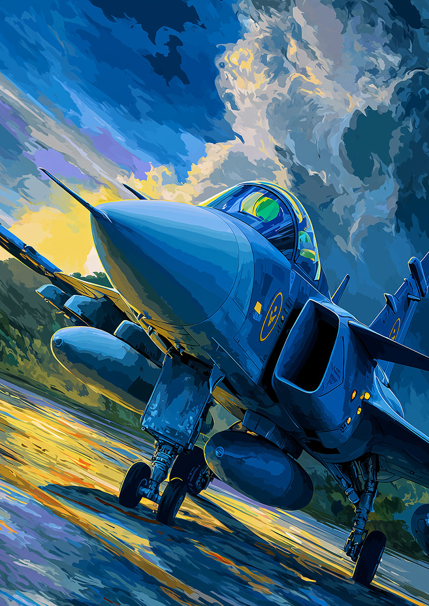 Dramatic Blue Military Jet Aircraft Canvas Print & Poster Wall Art - AI PRINT LAB