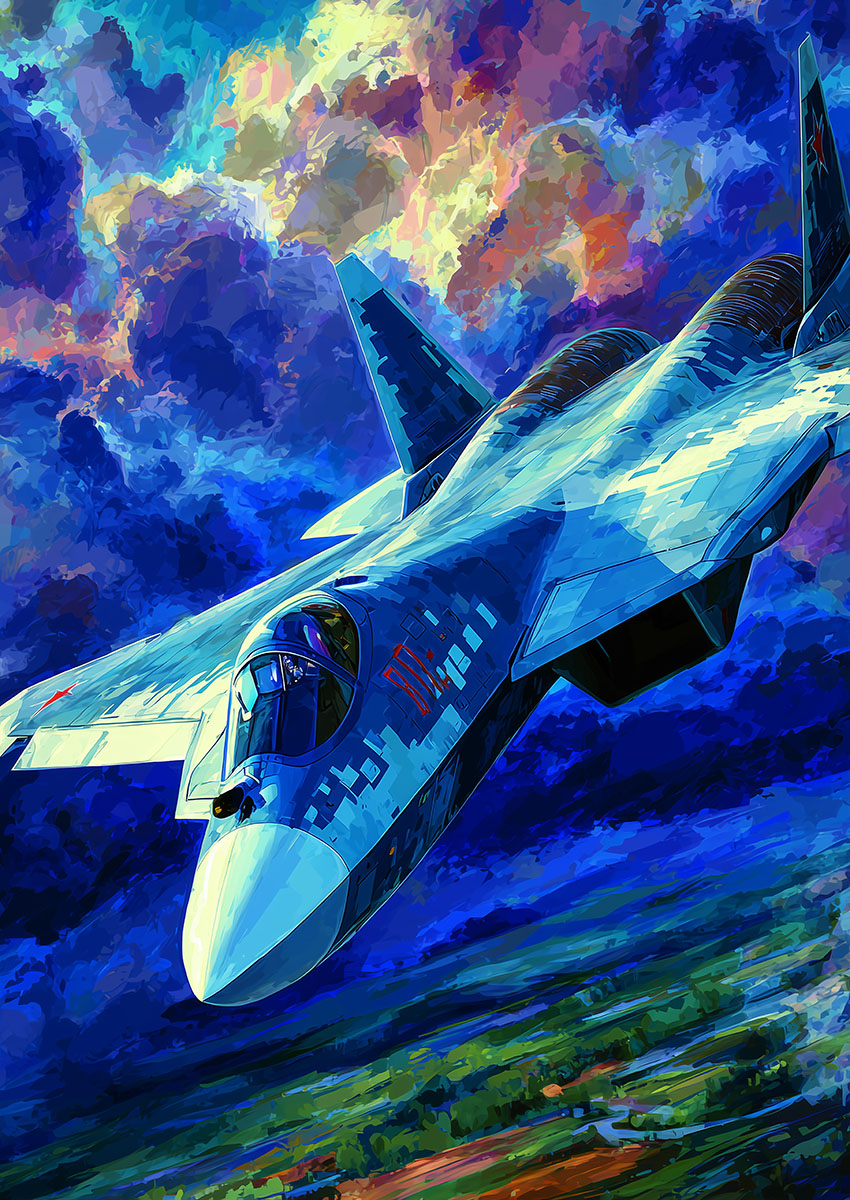 Bright Blue Military Jet Aircraft Canvas Print & Poster Wall Art - AI PRINT LAB