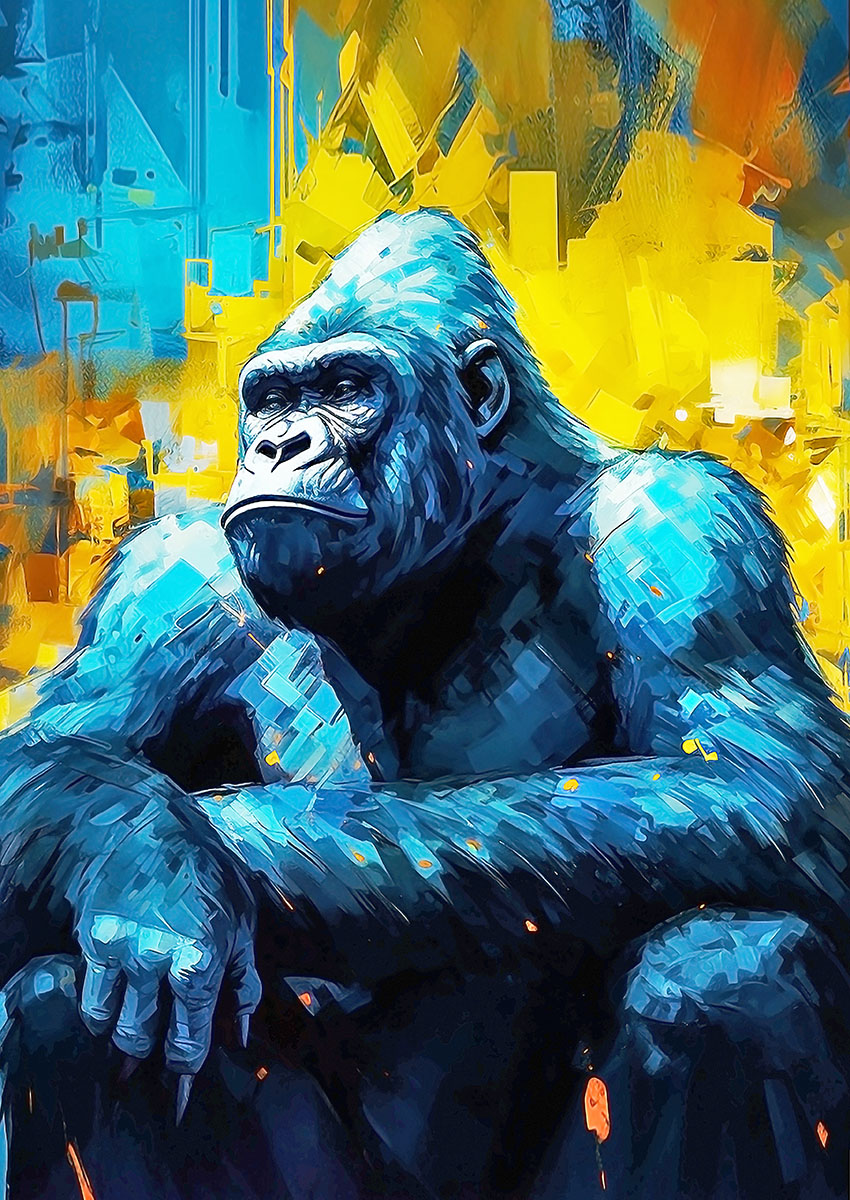 Vibrant Blue Gorilla Canvas Print & Poster Wall Art - AI PRINT LAB