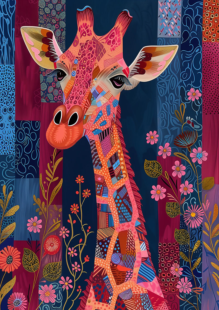 Vibrant Decorative Giraffe Artwork Canvas Print & Poster Wall Art - AI PRINT LAB
