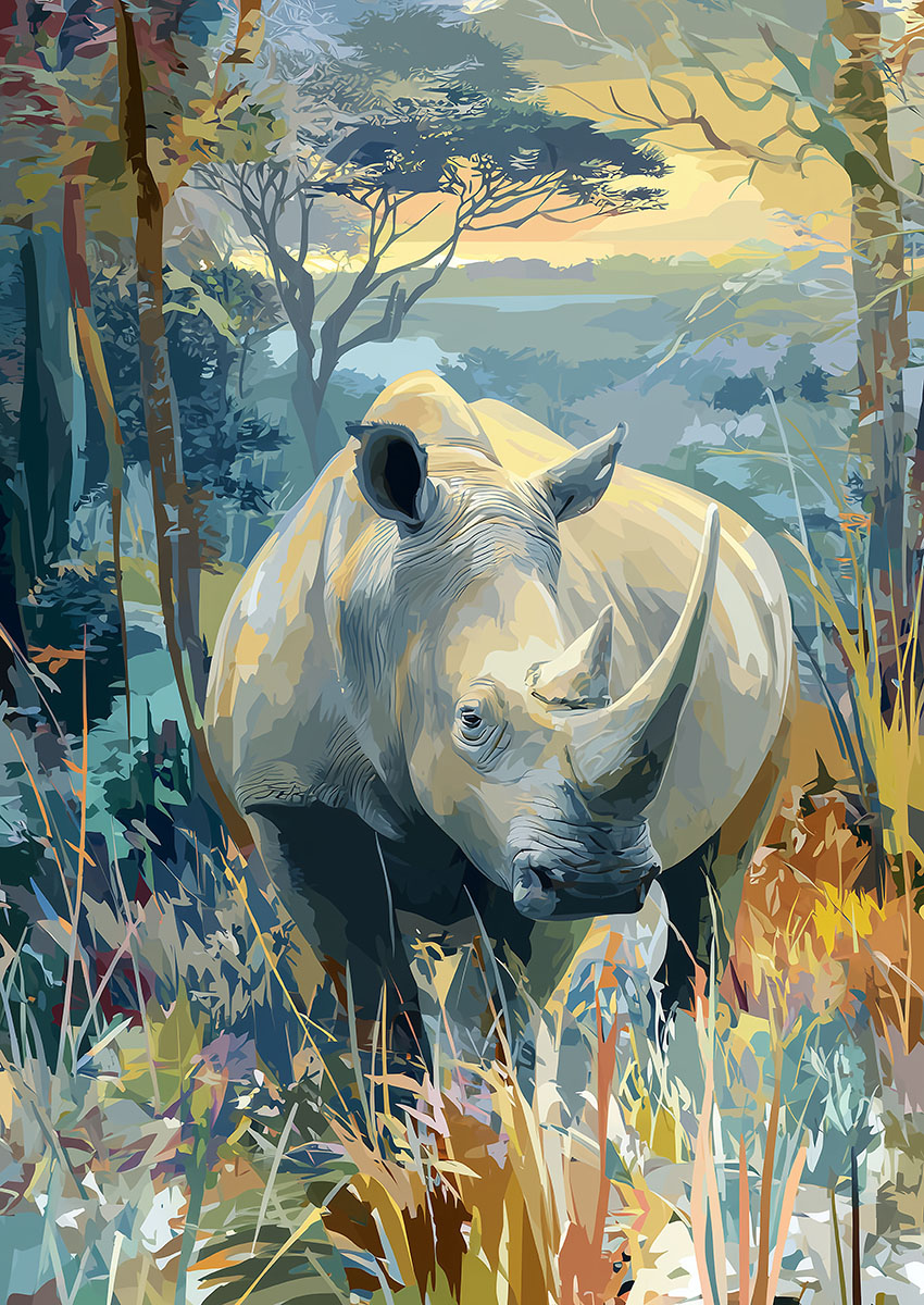 Vibrant White Rhino Canvas Print & Poster Wall Art - AI PRINT LAB