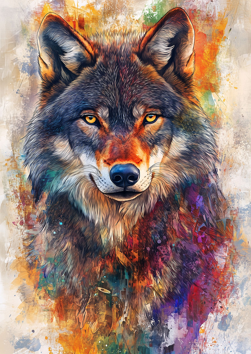 Vibrant Wolf Portrait Canvas Print & Poster Wall Art - AI PRINT LAB