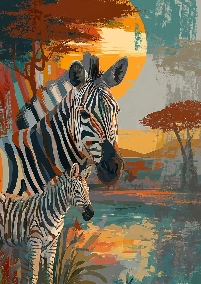Zebra and Foal Canvas Print & Poster Wall Art - AI PRINT LAB