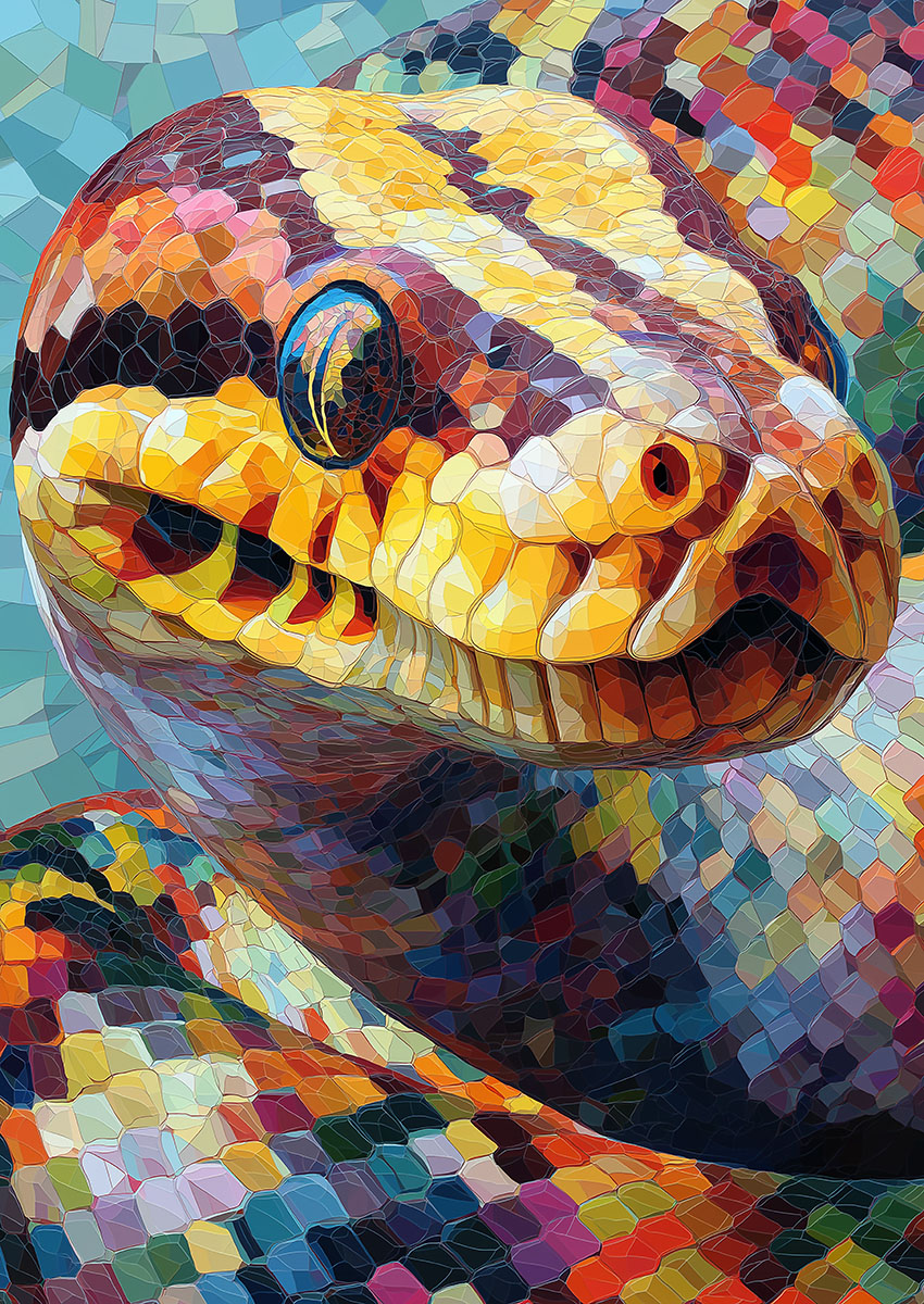 Vibrant Coloured Snake Artwork Canvas Print & Poster Wall Art - AI PRINT LAB