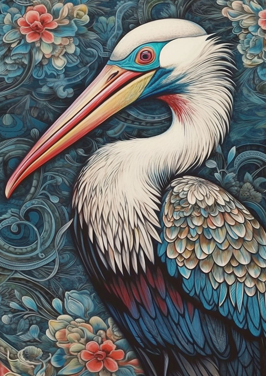 Brightly Coloured Stylised Heron Canvas Print & Poster Wall Art - AI PRINT LAB