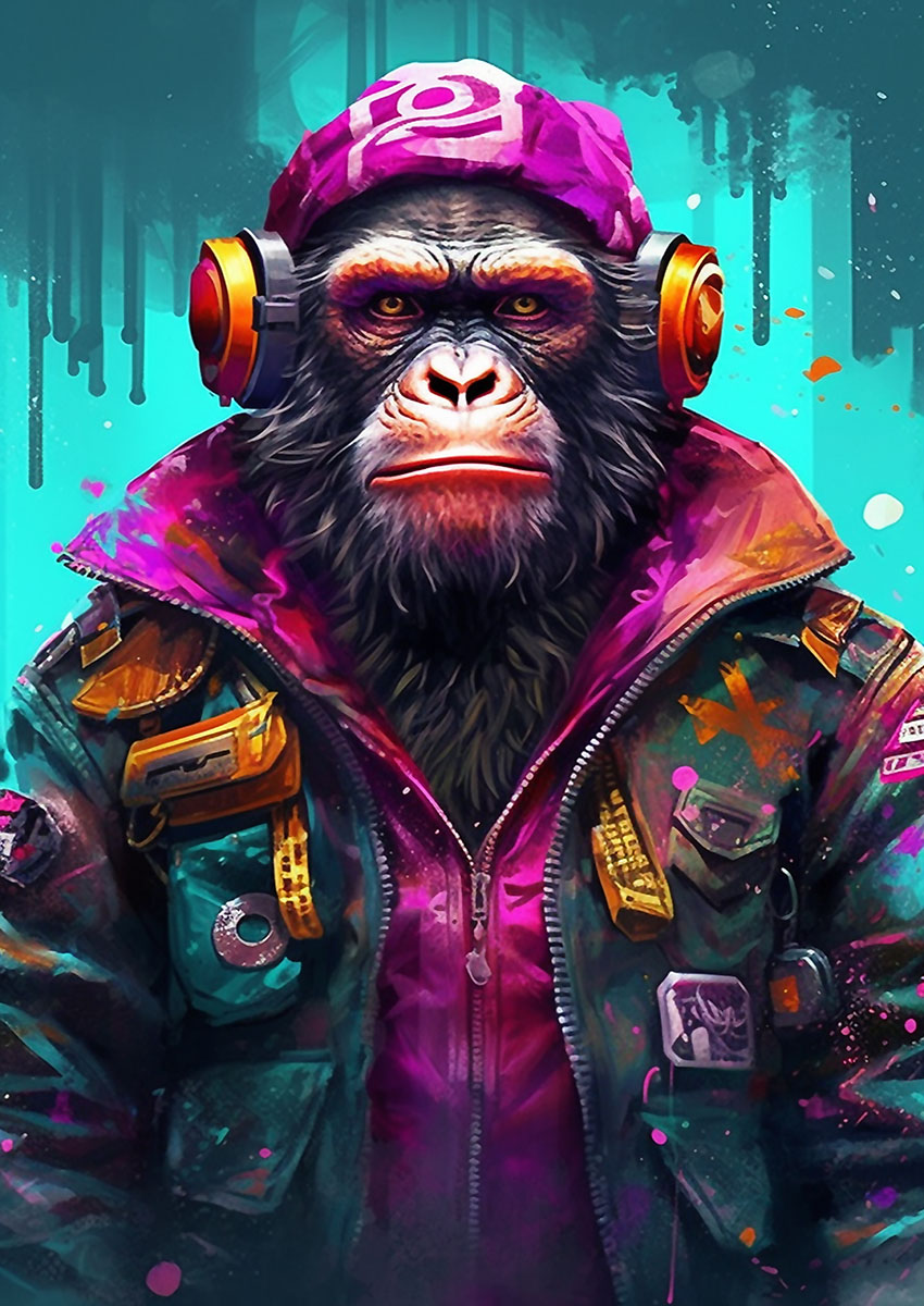 Stylised Gorilla in Colourful Attire Canvas Print & Poster Wall Art - AI PRINT LAB
