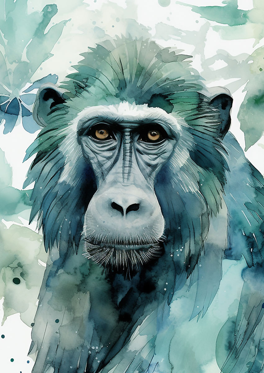 Blue Baboon Artwork Canvas Print & Poster Wall Art - AI PRINT LAB