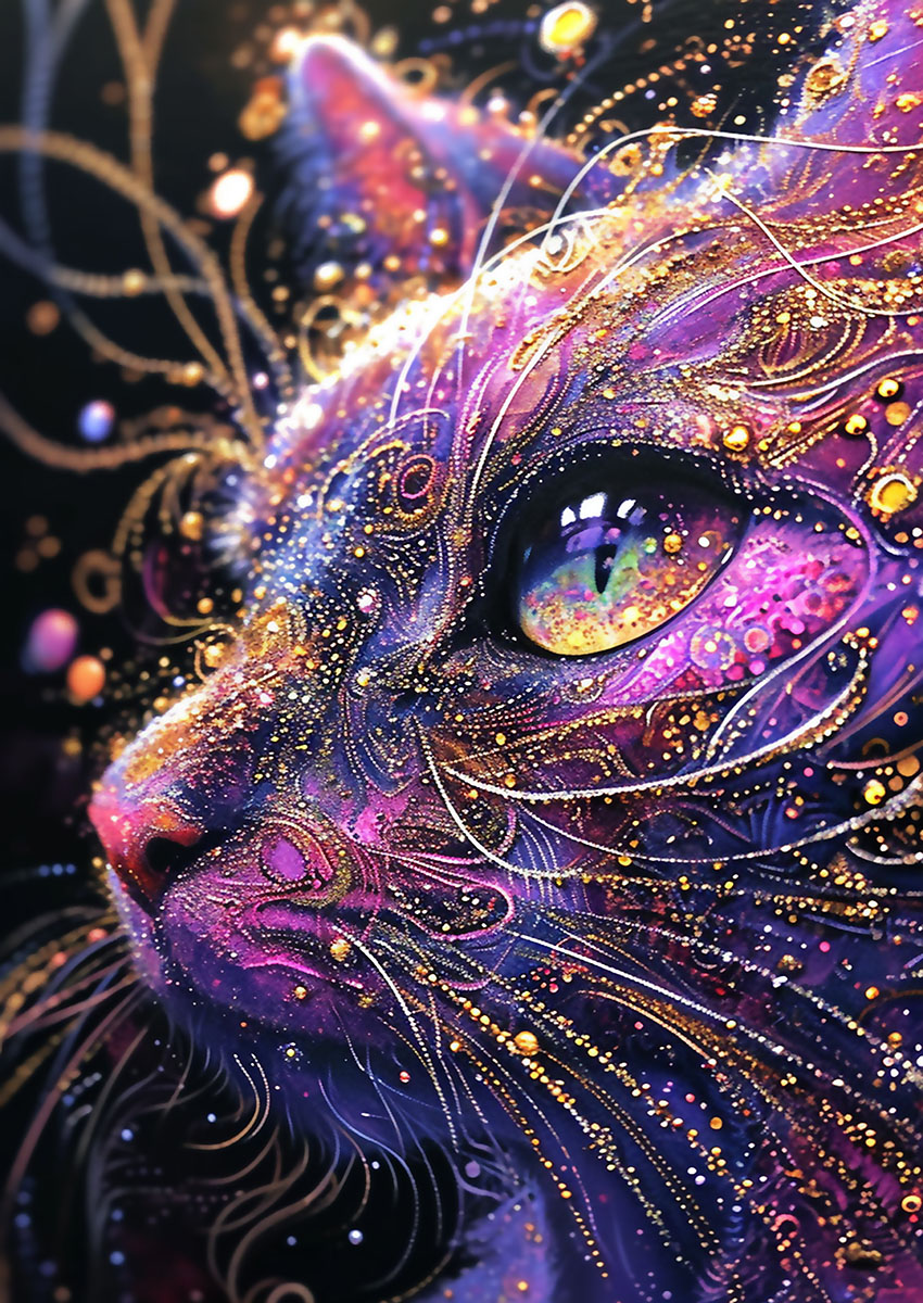 Vibrant Cosmic Cat Artwork Canvas Print & Poster Wall Art - AI PRINT LAB