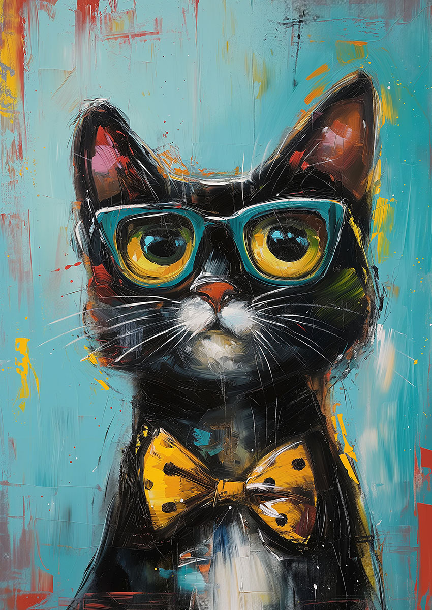 Stylish Black Cat with Glasses Canvas Print & Poster Wall Art - AI PRINT LAB
