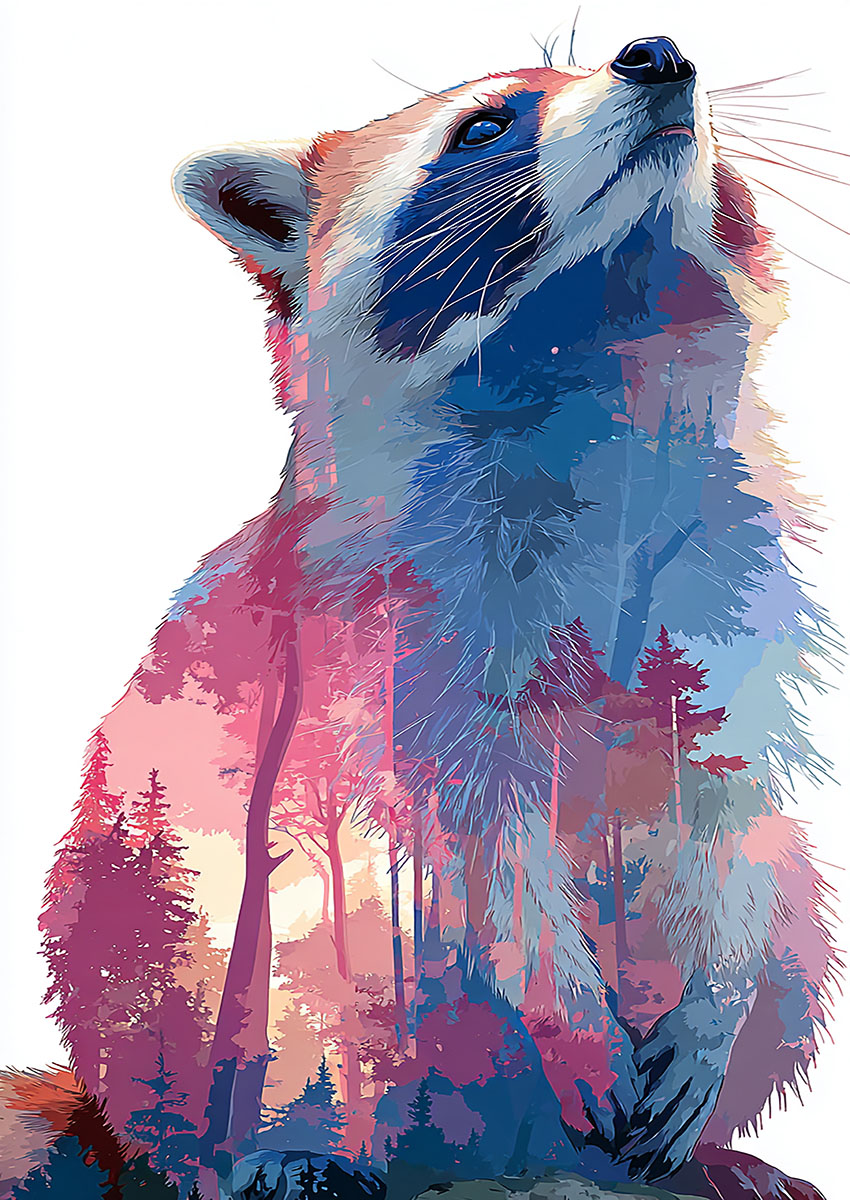 Raccoon Double Exposure Forest Canvas Print & Poster Wall Art - AI PRINT LAB