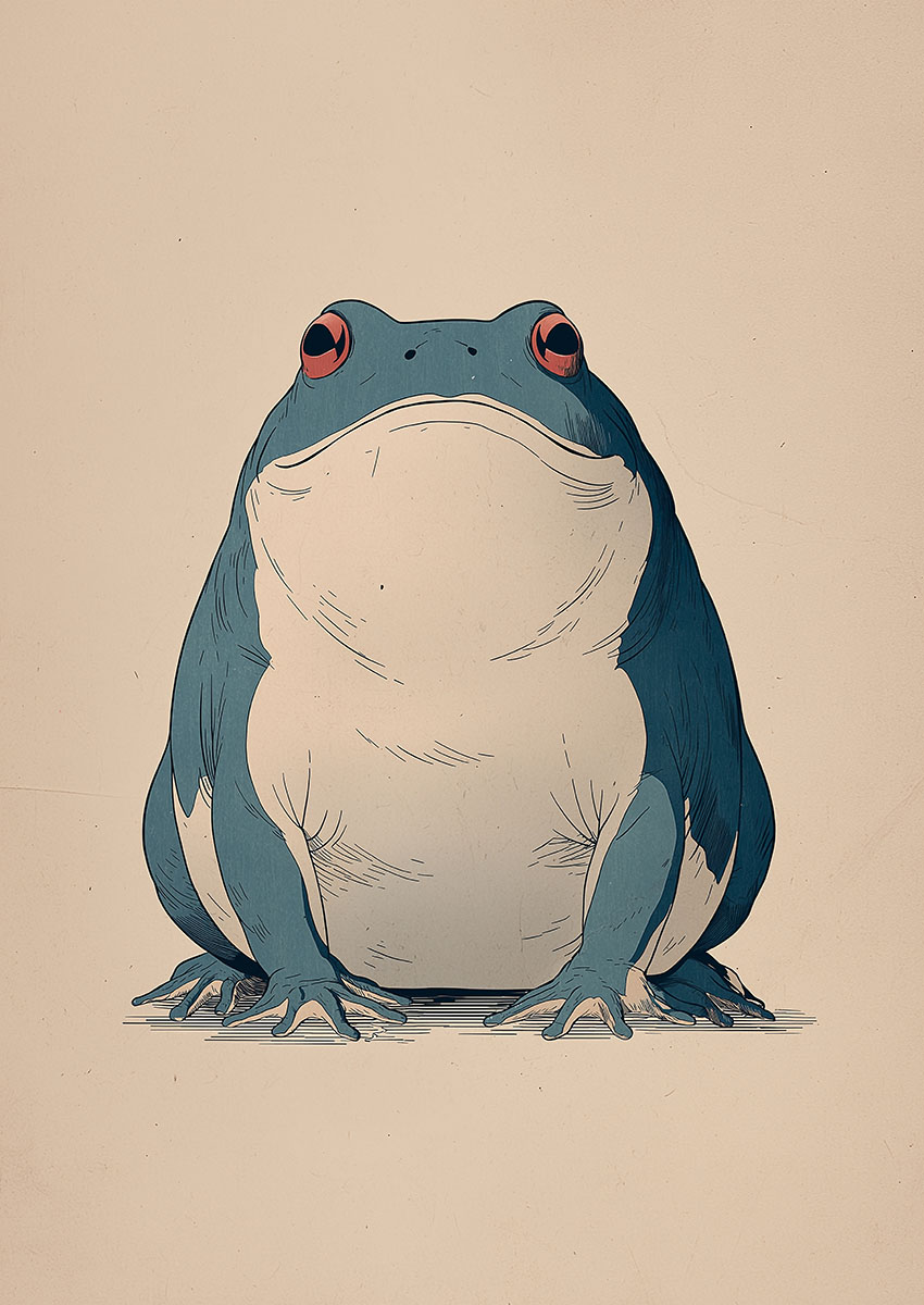 Minimalist illustration of a red-eyed tree frog against a clean, neutral background