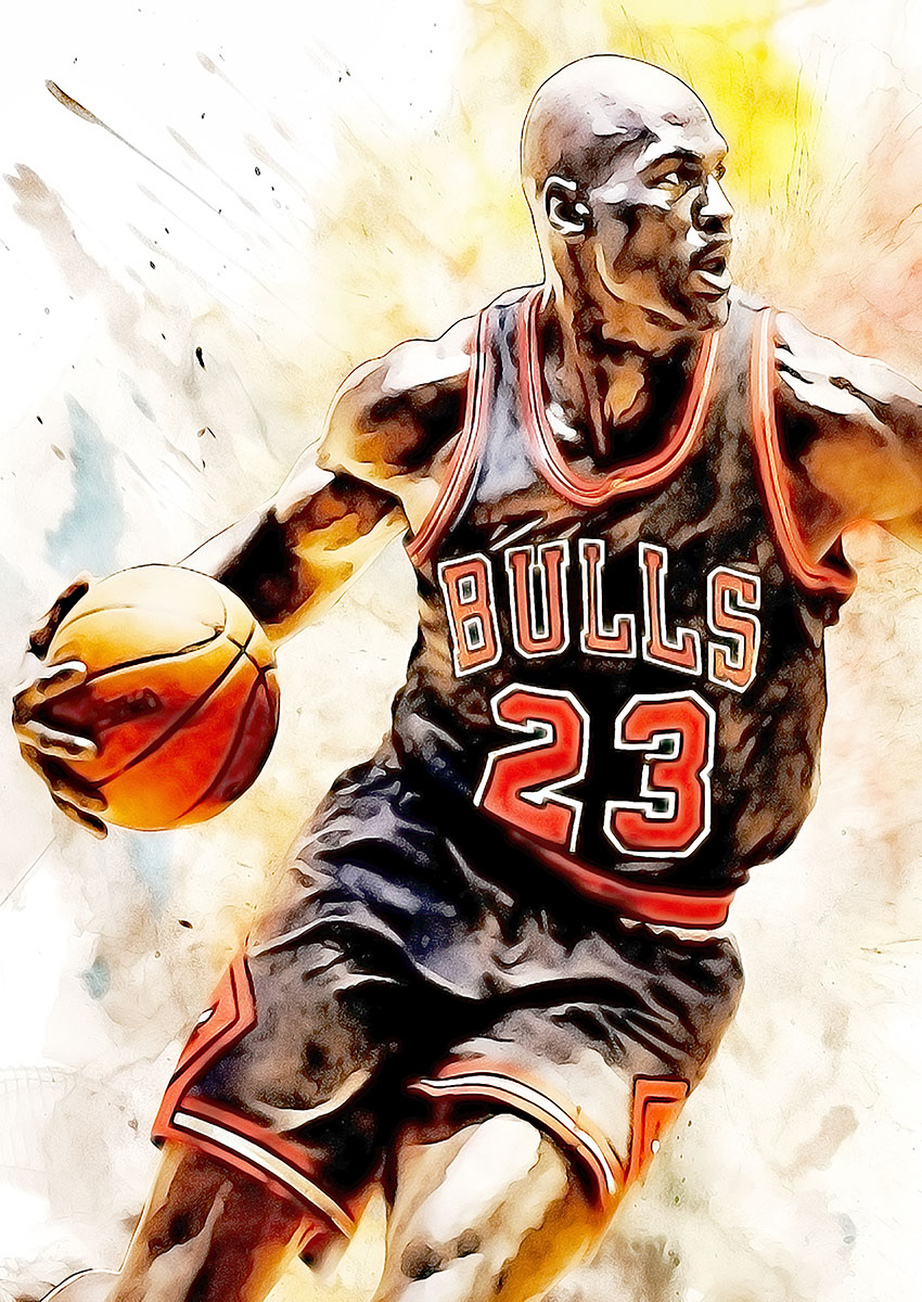 Dynamic artwork of a basketball player capturing intense motion